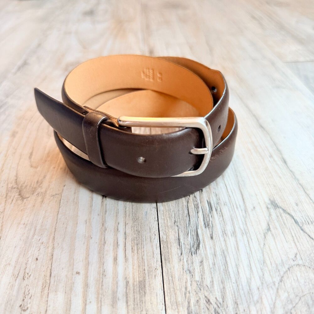Vintage Coach Brown Leather Belt 36 90cm Full Grain Cowhide Solid Brass Buckle